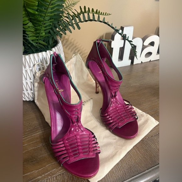 Cole Haan Woven T-Strap Stiletto Sandals with Nike Air Tech in Beet - Size 6.5 - Picture 4 of 15